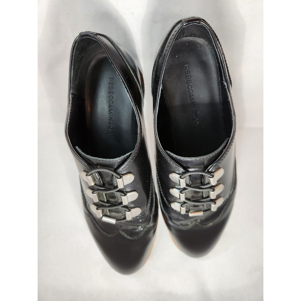 ebecca Minkoff Black Leather Platform Lace Up Shoes‎ Women Size 7M metal deco - Picture 6 of 10